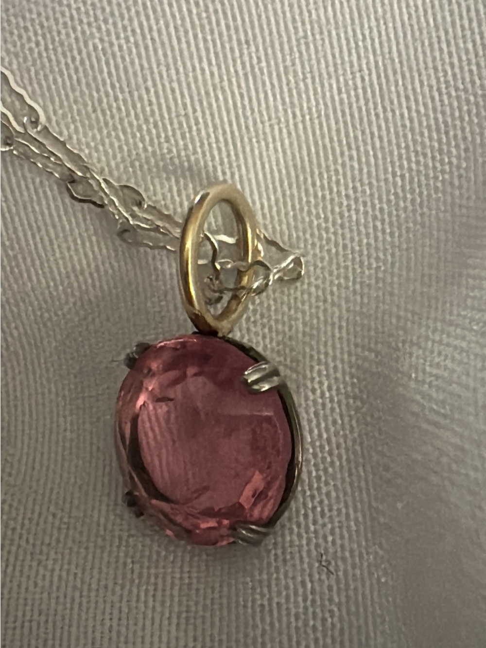 Art Deco era Pink paste stone charms set in silver with new 14k gold bail - Picture 2 of 12